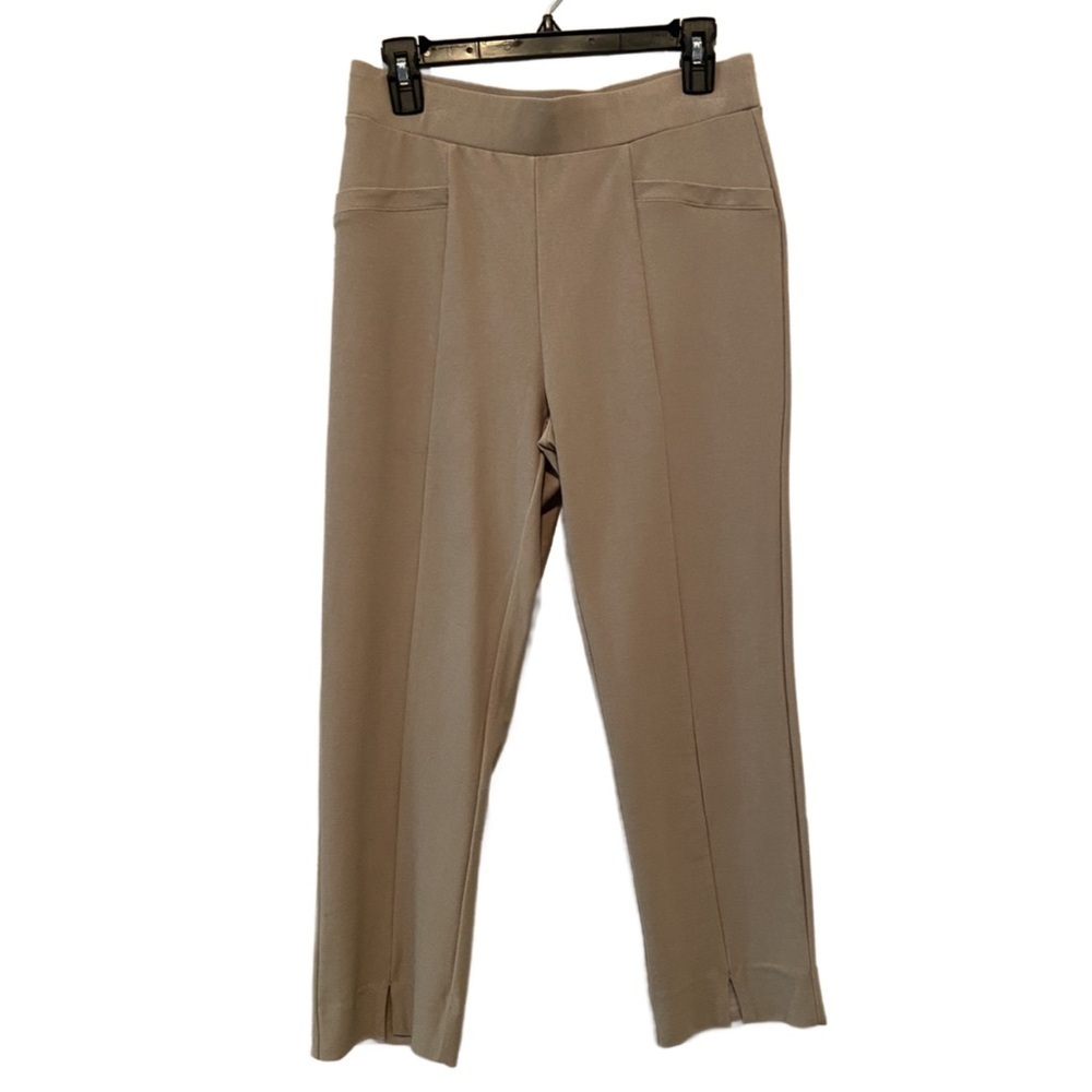 MarlaWynne Wynne Layers Knit Ankle Pant With Front Slit Almond Size M New